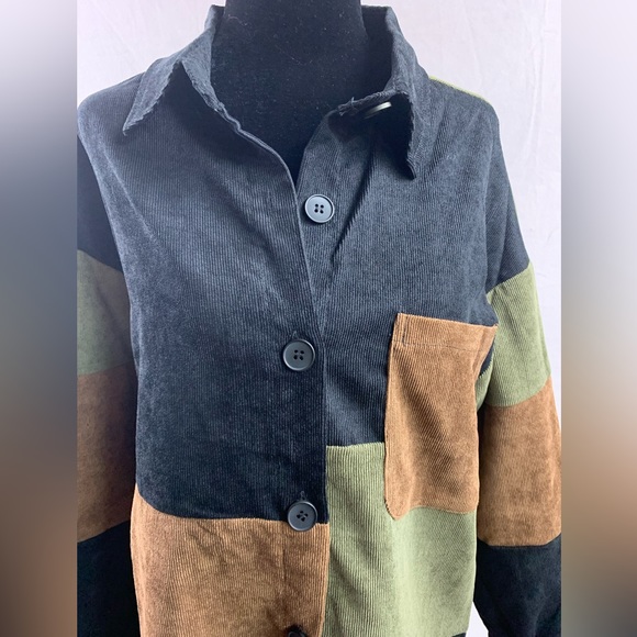 Color Block Drop Shoulder Corduroy Shacket - Picture 8 of 8